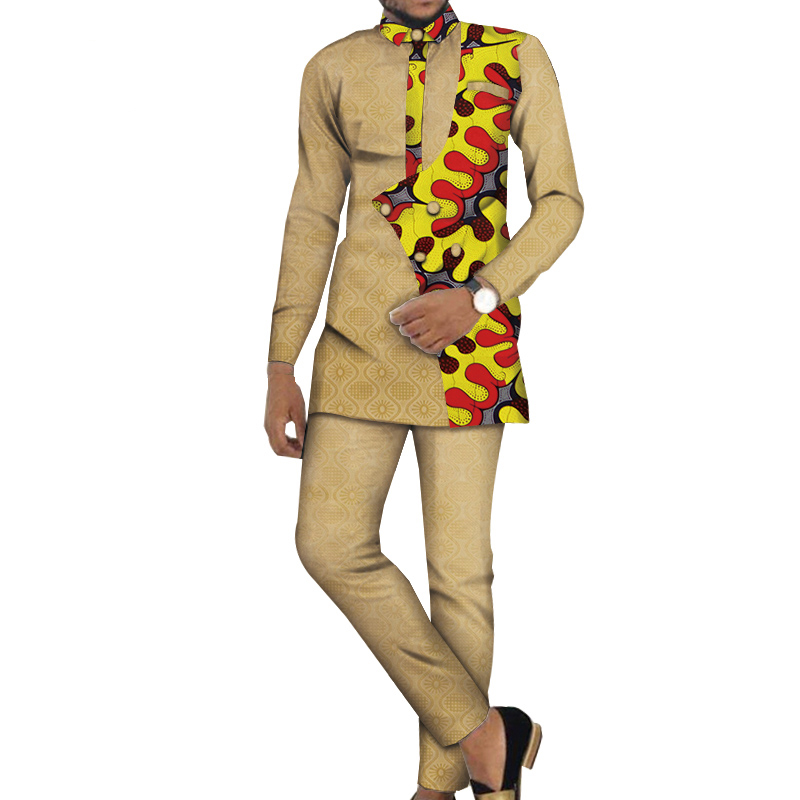 African Bazin Casual Men Top Shirts and Pants Sets  (1)