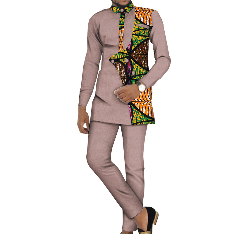 African Bazin Casual Men Top Shirts and Pants Sets  (12)