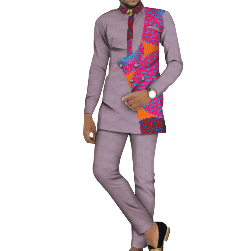 African Bazin Casual Men Top Shirts and Pants Sets  (2)