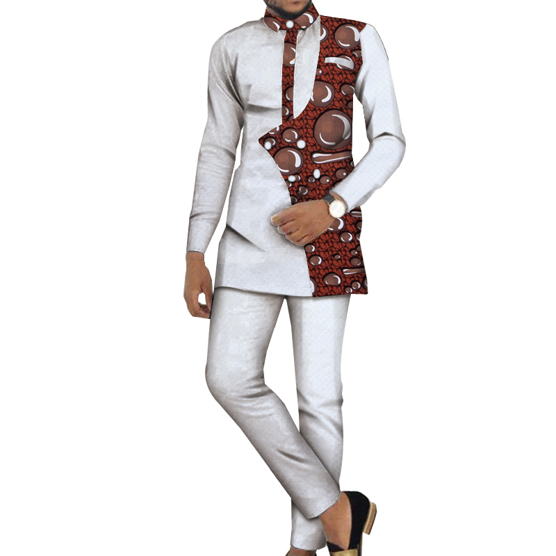 African Bazin Casual Men Top Shirts and Pants Sets  (3)