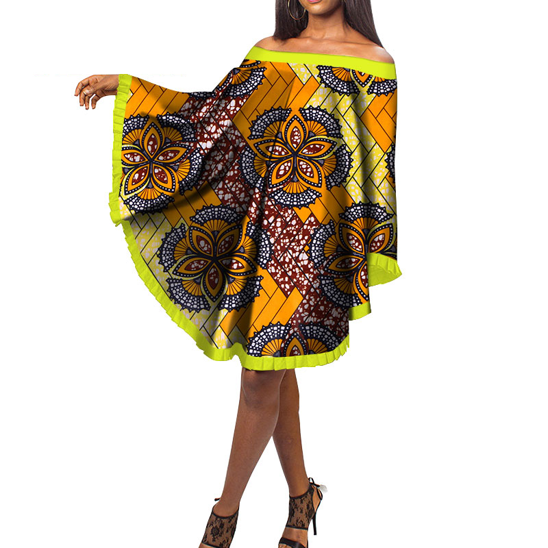 African Print Bat Sleeve Slash Neck Anakra Dress (1)