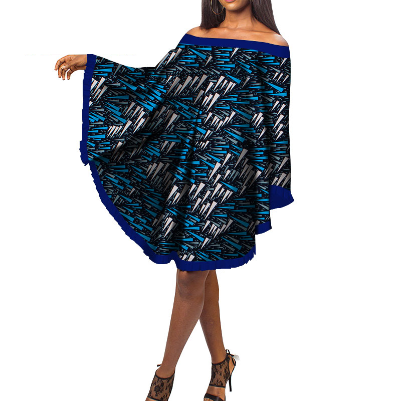 African Print Bat Sleeve Slash Neck Anakra Dress (3)