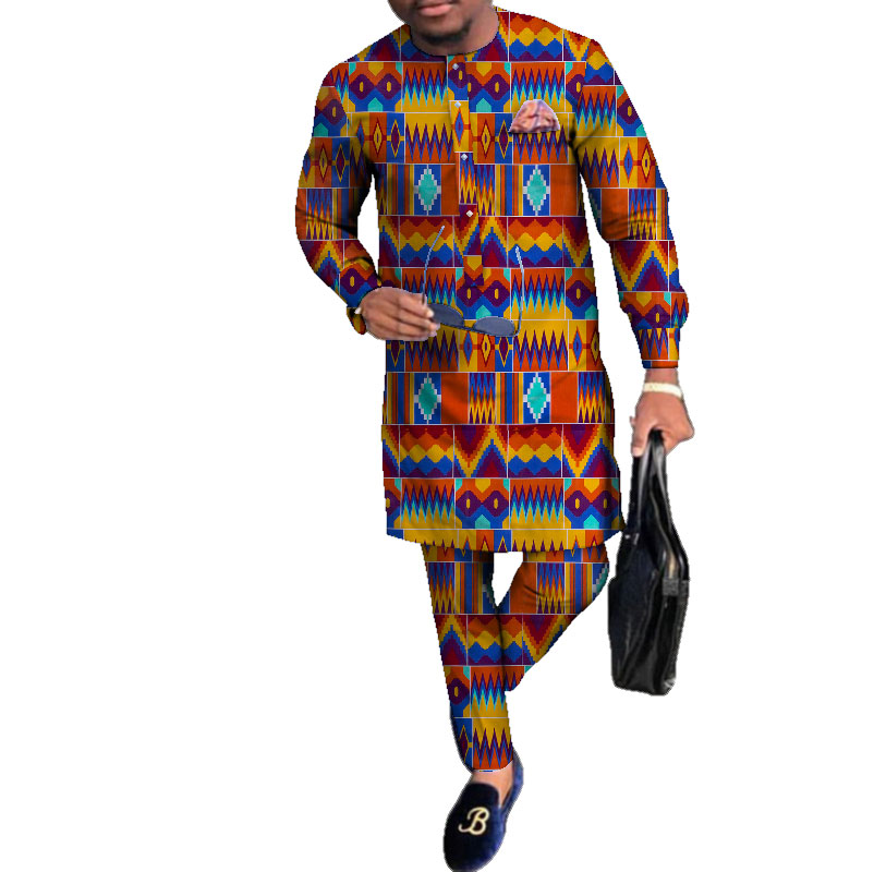 causal african dashiki traditional wear for men shirt and pants set (10)