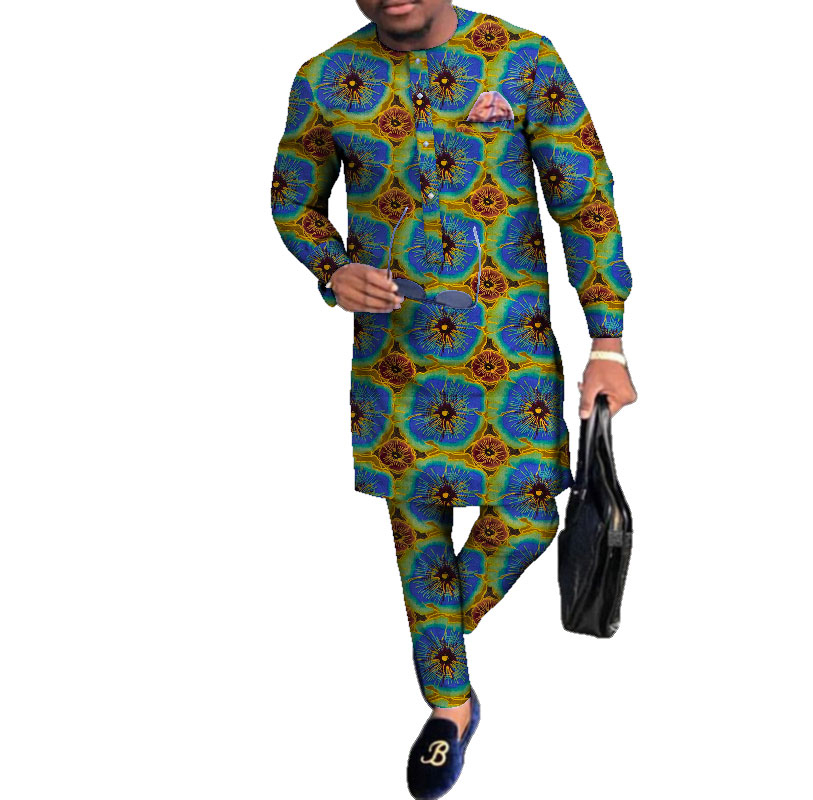 causal african dashiki traditional wear for men shirt and pants set (13)