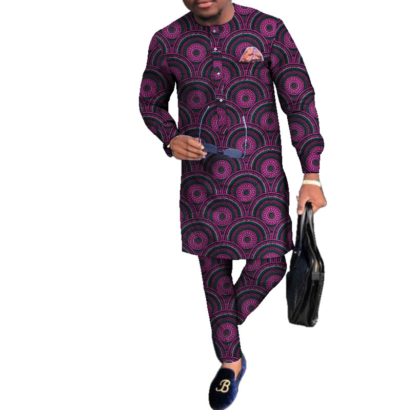 causal african dashiki traditional wear for men shirt and pants set (4)