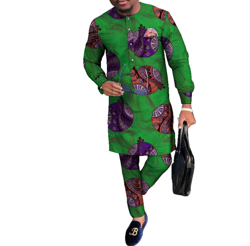 causal african dashiki traditional wear for men shirt and pants set (7)