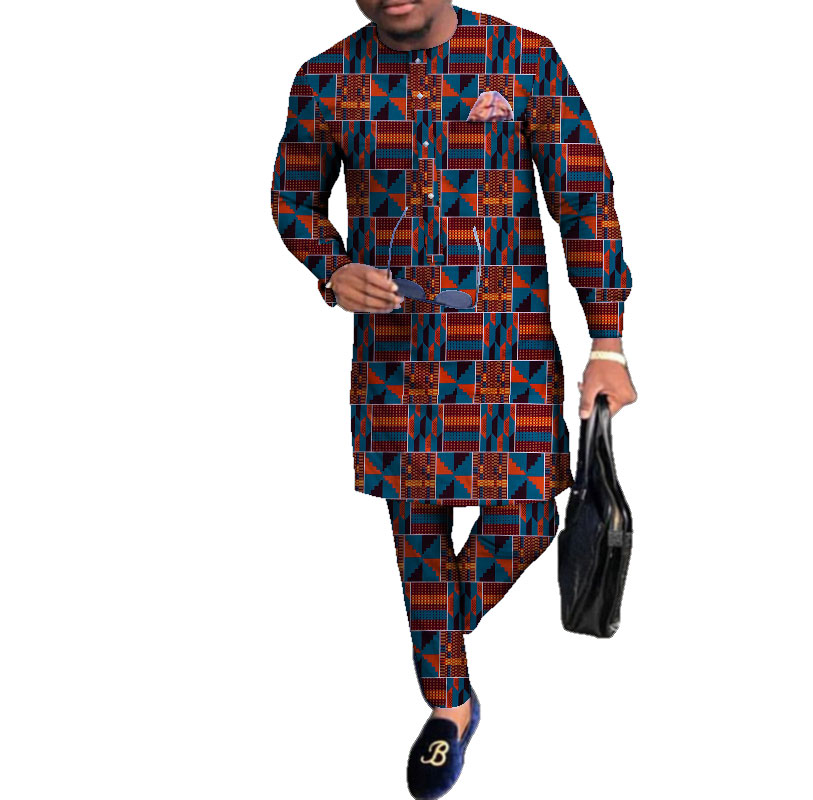 causal african dashiki traditional wear for men shirt and pants set (8)