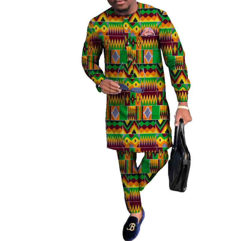 causal african dashiki traditional wear for men shirt and pants set (9)